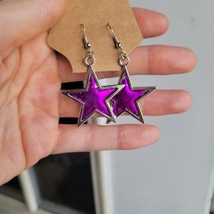 Purple flakes star dangle earrings